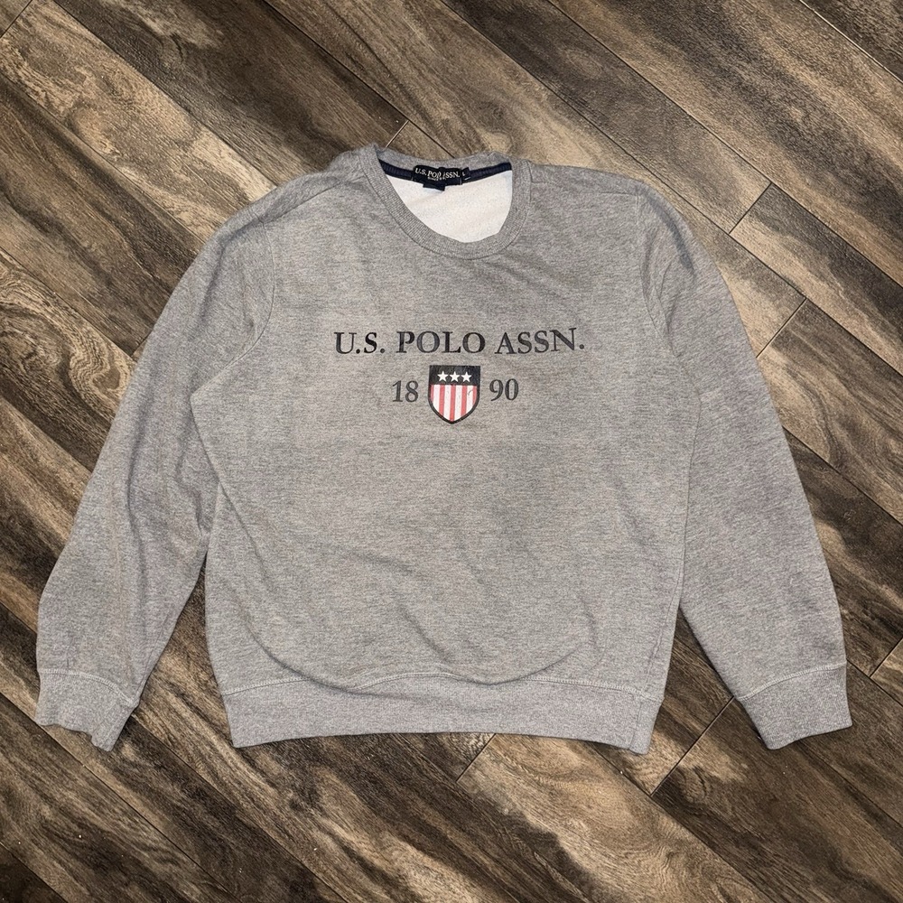 Y2K US Polo Assn Fleece Crewneck Pullover Sweater Graphic Print Men's Large Soft